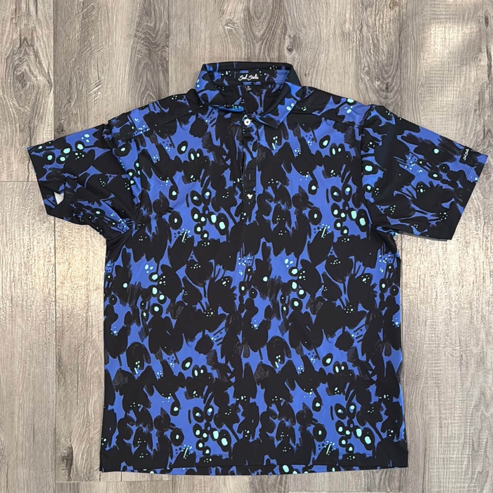 Bad Birdie Purple and Black Abstract Golf Shirt size XL